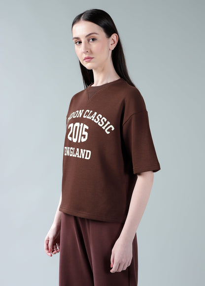 Oversized athleisure tee Brown